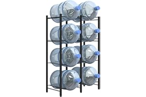 mocomax 5 Gallon Water Jug Rack, Detachable Water Bottle Holder for 8 Bottles, 4 Tier Heavy Duty Water Cooler Jug Rack, Water Bottle Organizer Storage Rack for Kitchen, Office, Living Room, Black