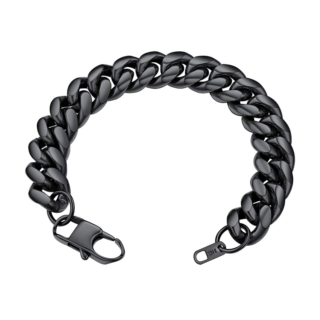 GoldChic Miami Curb Link Bracelet for Father, Black Hip Hop Chunky Cuban Link Bracelets For Men