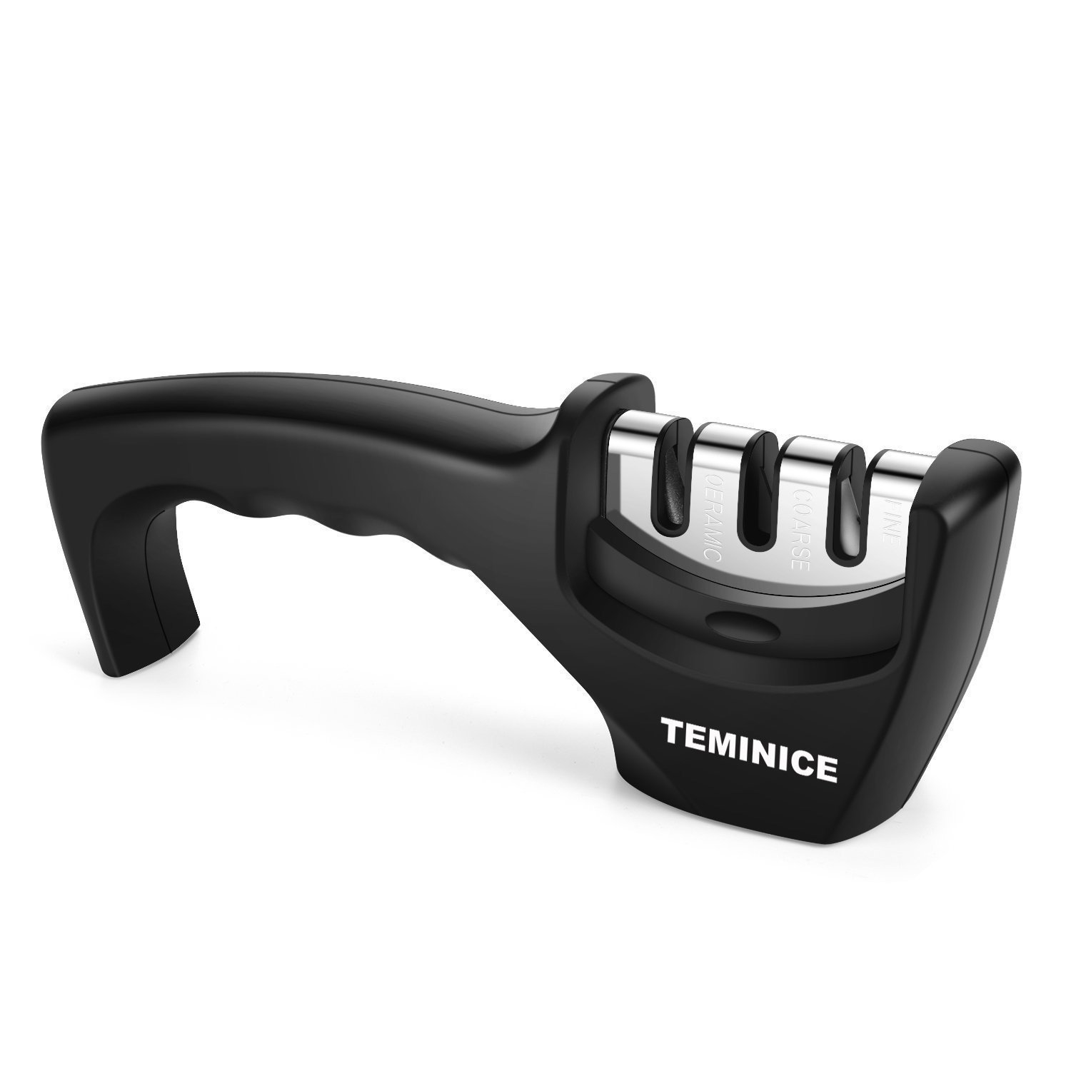 Kitchen Knife Sharpener - 3-Stage Knife Sharpening Tool Helps Repair, Restore and Polish Blades, 3 Sharpening Process, Non-Slip and Ergonomic Design with a Stylish Black/Chrome Finish