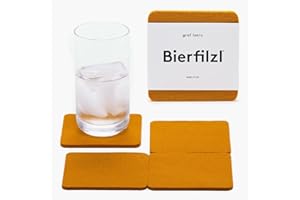 Graf Lantz - Bierfilzl Felt Coasters - Square - 100% Merino Wool - Moisture Wicking - Heat Resistant - Sustainable - Home Decor - Housewarming Gift - 4 Coaster Set - 4" x 4" x 5 mm - Turmeric