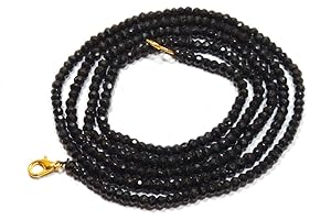 M.K.Creations Black Spinel 3-4mm Rondelle Faceted Bead Necklace, 36" Long