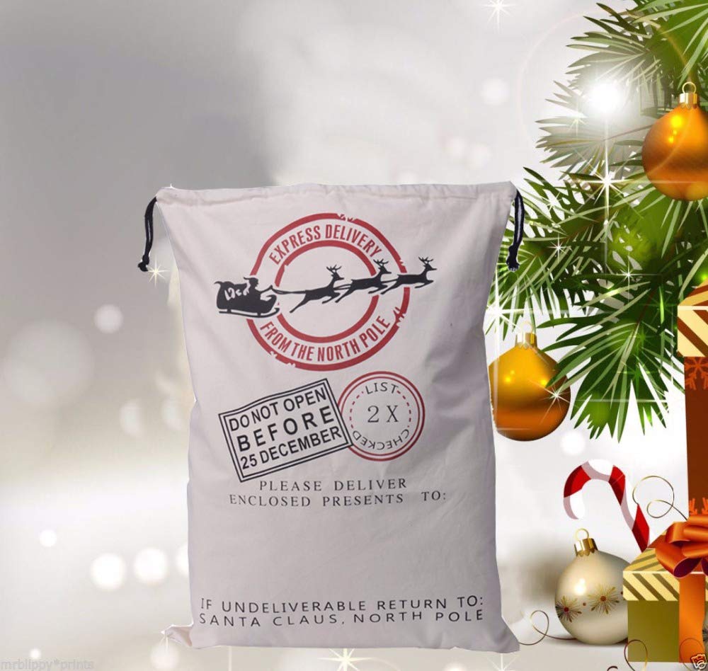 Ausein Christmas Sack Large Bag, Xmas Sacks, North Pole Mail Hessian Santa Stockings Sack, Personalised Name Space Large Storage Bags - 70 x 50 cm/ 28 x 20 inch, Beige