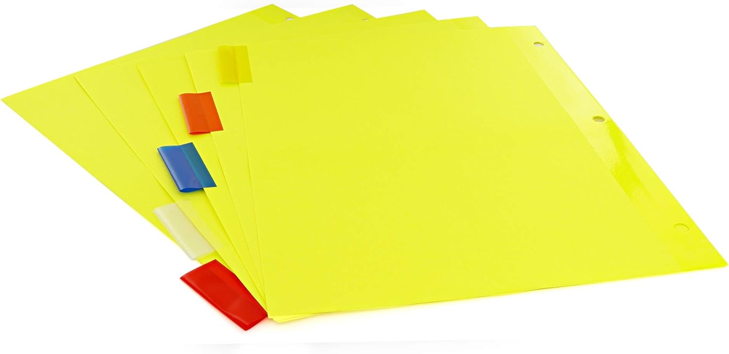 Emraw Three-Ring Binder Index Dividers 5 Tab Multicolor Insertable Binder Dividers Durable Reinforced 3 Hole Punch Section Big Tab Reusable Plastic Writing Dividers Pack of 6 : Office Products