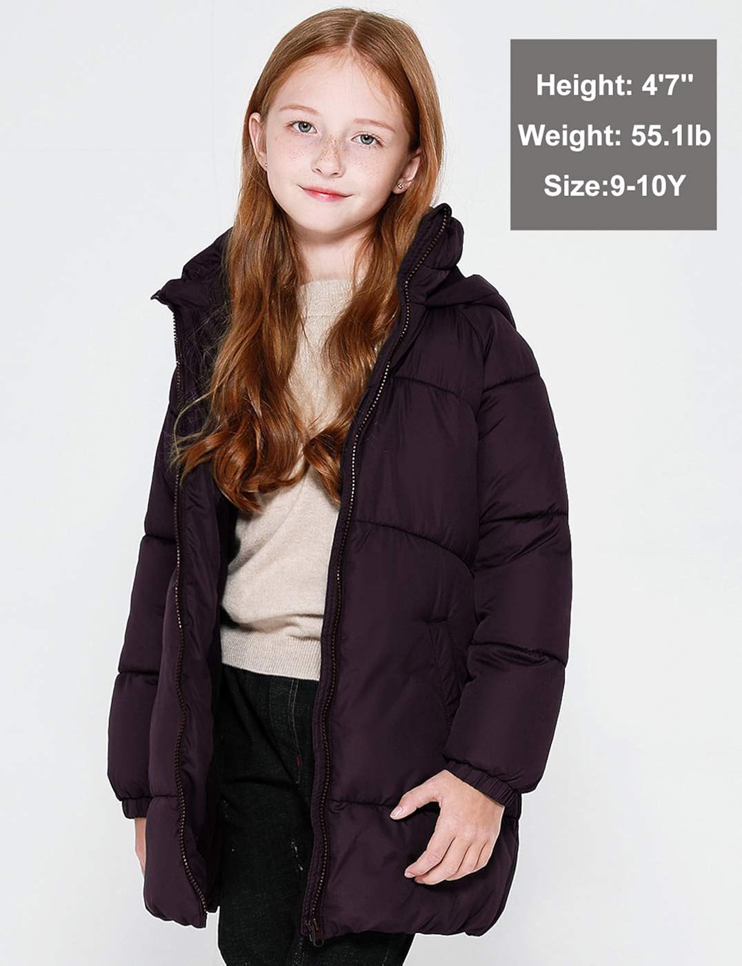 maoo garden Girls Winter Long Puffer Lightweight Coat Thick Padded Soft Fleece Jacket with Hood: Clothing