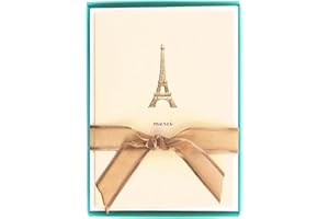 Graphique Eiffel Tower Merci Notecards – 10 Embossed Gold Foil Blank Cards with Envelopes – Boxed Set – 3.25" x 4.75"