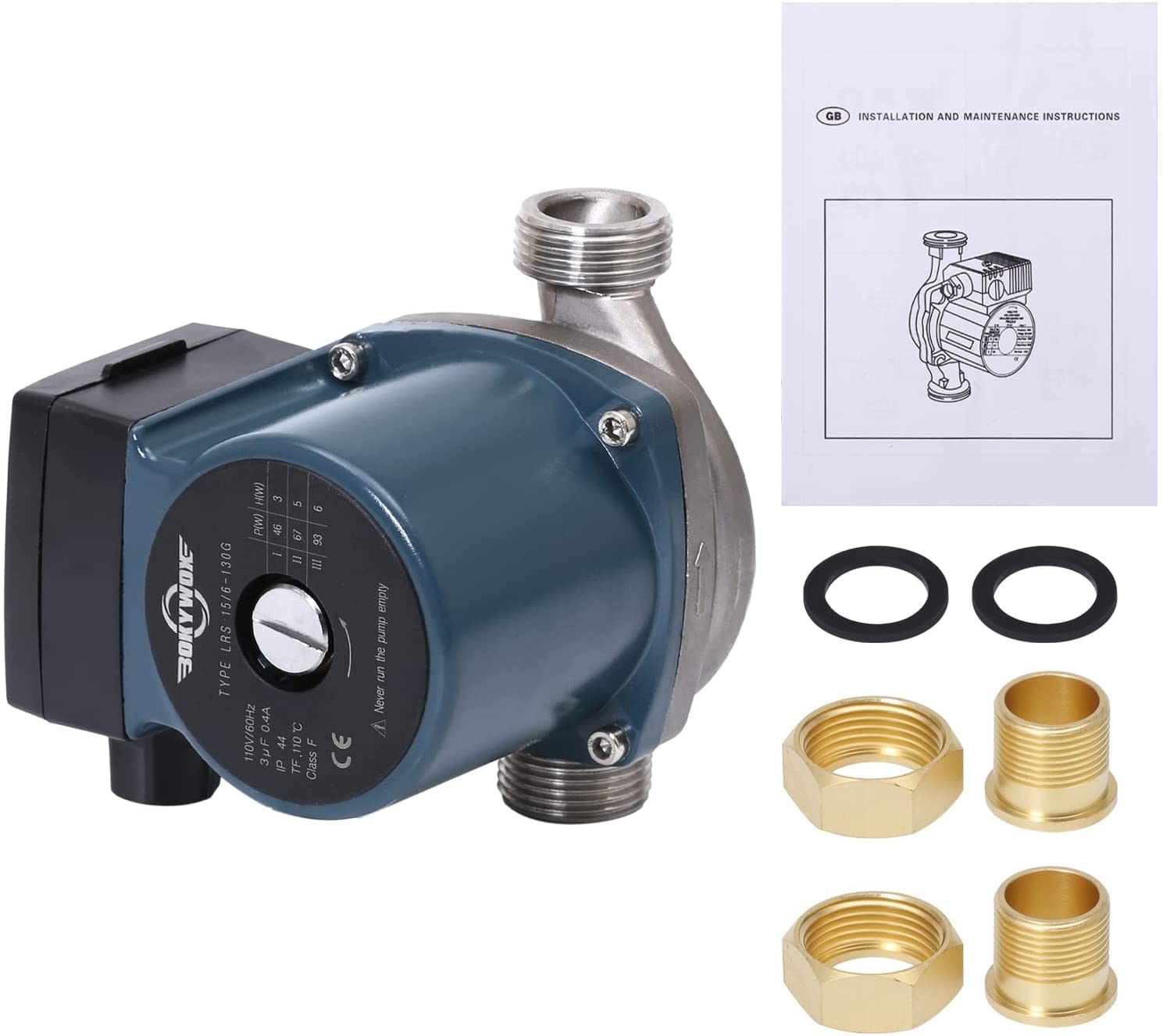 NPT 1'' Hot Water Circulation Pump 93W Hot Water Recirculating Pump Stainless Steel 304 for Boiler/Floor Heating(LRS15-6-130G)