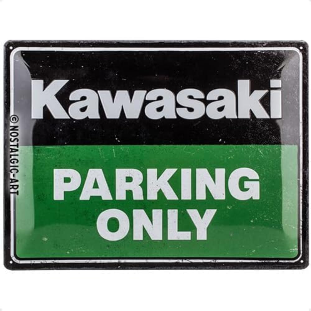 Nostalgic-Art Retro Tin Sign 30 x 40 cm Kawasaki - Parking Only Green - Gift Idea for Bikers Metal Vintage Design