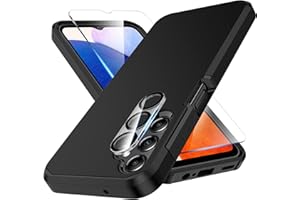 Huness for Samsung Galaxy A15 5G Phone Case, Heavy-Duty Ultra-Thin Dual-Layer Silicone, H8 Glass Screen Protector + Camera Lens Protector, Military-Grade Protection, Black