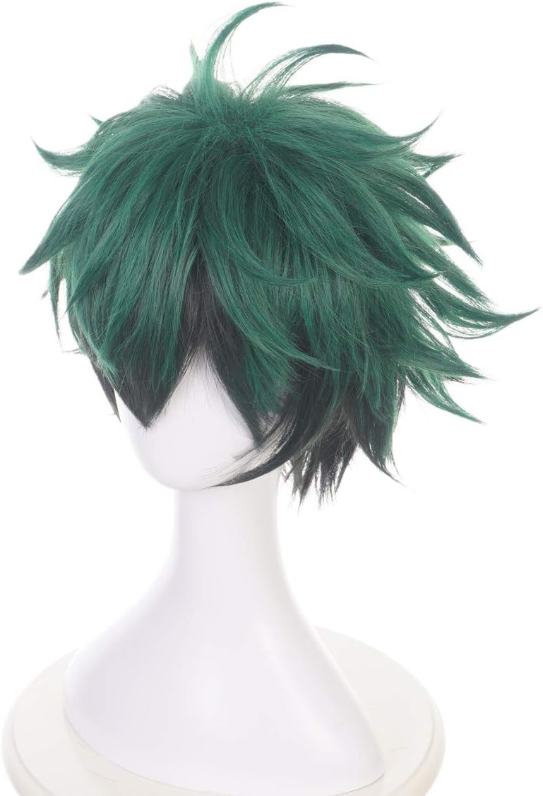 Topcosplay Anime Cosplay Wig Unisex Short Green Black Mixed Wigs for Halloween Costume, Izuku Midoriya - Image 3