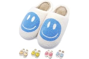FUUPNN Smile Face Slippers for Girls Boys,Retro Cute Soft Plush Indoor Outdoor Shoes Fuzzy House Lightweight Slippers with Memory Foam Warmth Happy face Slippers Non Slip Smile Slippers for Winter