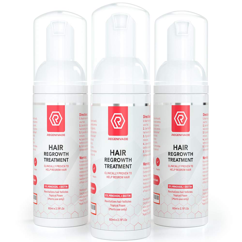 Regenivade Men's 5% Minoxidil + Bioton Topical Foam (3 Month Supply) - Unscented Topical Aerosol - Extra Strength for Men (Minoxidil Serum Pack) : Beauty