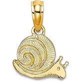 JewelryWeb 14k Solid Yellow Gold Polished Textured Mini Snail Pendant Necklace 12.44mm long Pendant