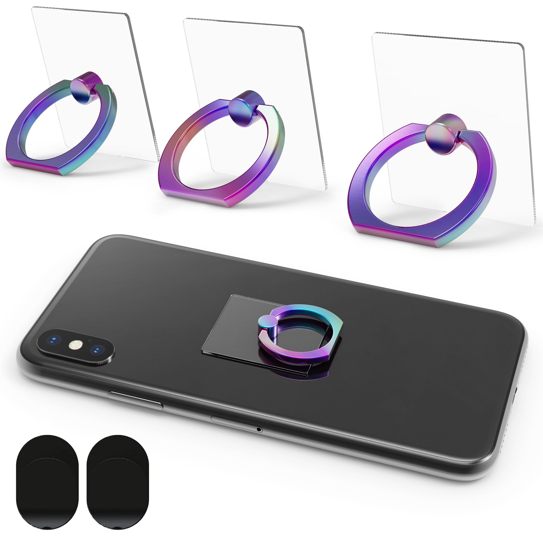 Photo 1 of 3PCS Transparent Base Phone Grips, Secure 180° Angle Adjustment and 360° Rotation for Easy Phone Handling, Compatible with All Smartphones, 2 Hooks and Remover Tool Included (Iridescent)