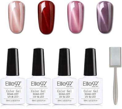 Elite99 Vernis Semi Permanent Oeil De Chat Lot De 4pcs Vernis à Ongles Gel Uv Led Kit De Manucure Semi Permanent Avec Aimant Soakoff Nail Art