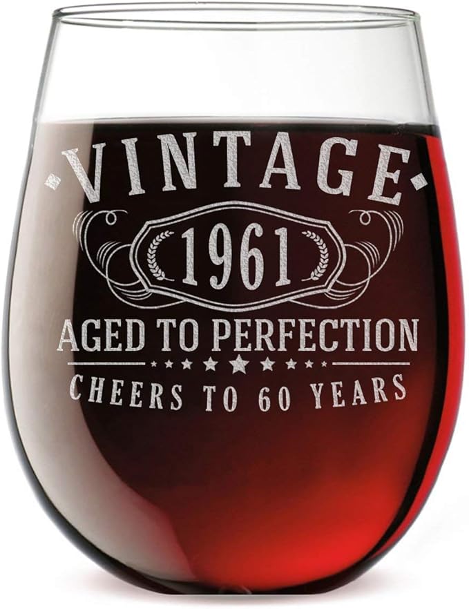 Download Amazon Com Vintage 1961 Etched 17oz Stemless Wine Glass 60th Birthday Aged To Perfection 60 Years Old Gifts Wine Glasses