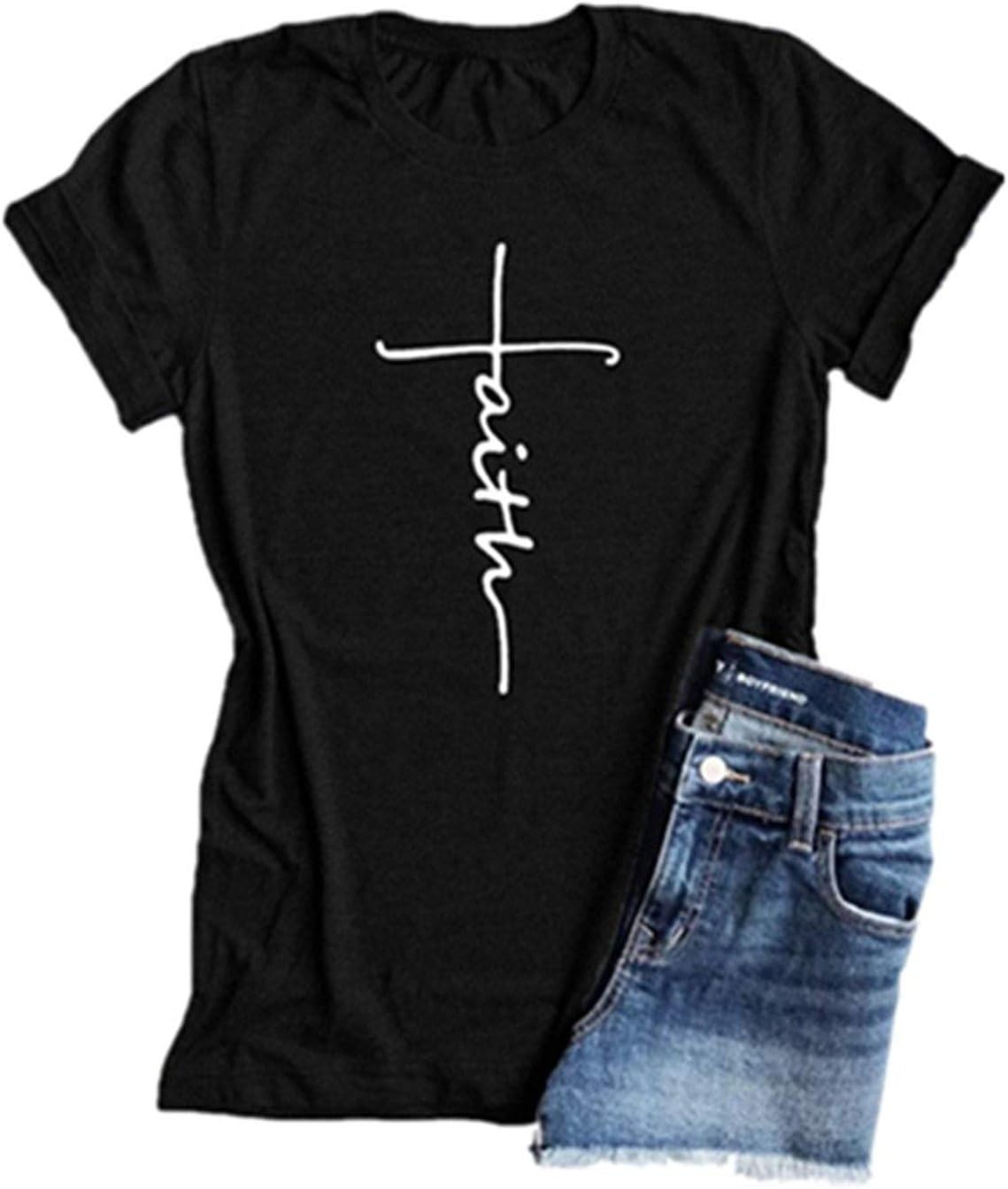 Enmeng Womens Causal Faith Printed T-Shirt Christian Graphic Tees