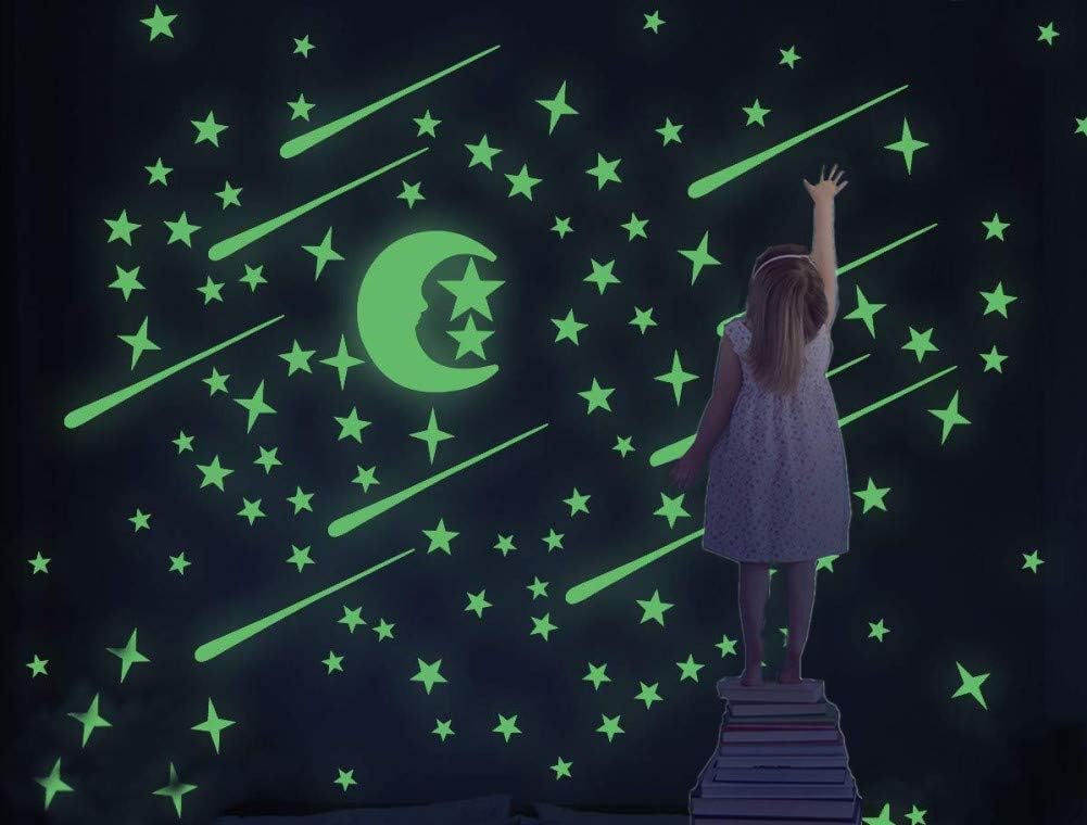 216 PCS Glow in The Dark Stars and Moon Stickers, Glowing Stars for Ceiling and Wall Decals, Perfect for Kids Nursery Bedroom Living Room and Party Birthday Gift