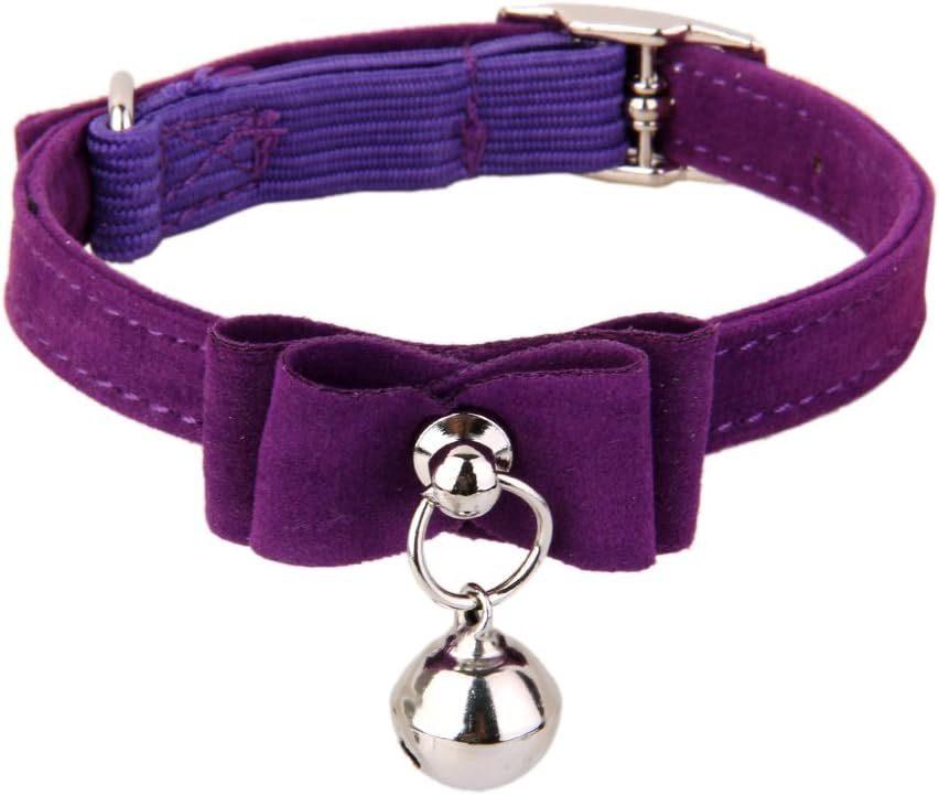 Adjustable Velvet Cat Kitten Neck Collar with Bell (Purple) Amazon.co
