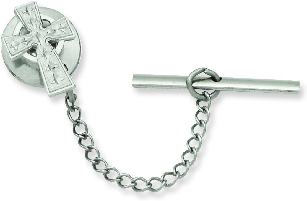 Shop4Silver Rhodium-Plated Celtic Cross Tie Tack