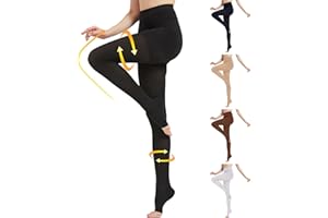 MGANG Medical Compression Pantyhose for Women & Men, 15-20mmHg Graduated Compression Support Tights, Open Toe, Opaque Waist High Compression Stockings for Edema, Varicose Veins, Flight, DVT, Black 3XL