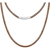 PIYIZ Leather Necklace Cord with Stainless Steel Clasp, Black/Brown Color Waterproof Wax Rope Chain 2mm 3mm Wide Braided Cord String Necklaces for Men Women 16"-30"