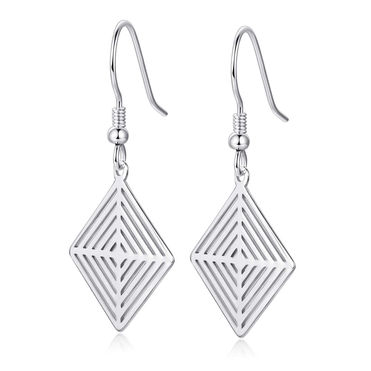 925 Sterling Silver Dangle Earrings Square Labyrinth Earrings for Women Girls Fish Hook Drop Earrings