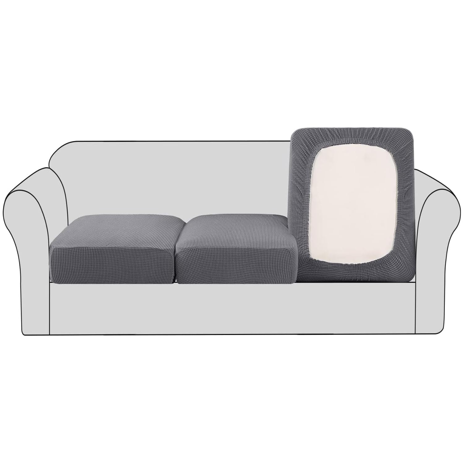 BellaHills Stretch Sofa Seat Cushion Cover Sofa Couch Cushion Furniture Protector Sofa Slipcover with Elastic Bottom Spandex Jacquard Fabric Small Checks(3 Pieces, Grey)