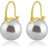 HUGE TOMATO 925 Sterling Silver Simulated Shell Pearl Earrings for Women Trendy, Big Pearl Drop Earrings Leverback Stud,18K Gold Plated Large Pearl Hoop Dangle Hypoallergenic Jewelry 14mm