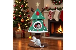 DWVO 47.2in Christmas Cat Tree for Indoor, Cat Tower Cute with Teaser Plaything, Holiday Kitty Climbing Furniture for Kittens to Play and Sleep