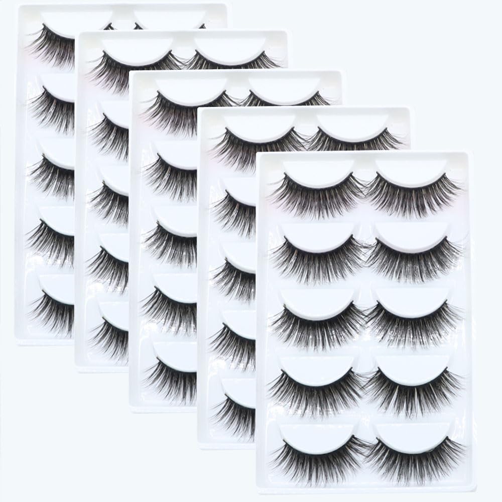 25 Pairs Wispy Mink Lashes Fluffy Eye Lashes Natural Look 5D Volume 20mm Fake Eyelashes Pack by Xiweiya