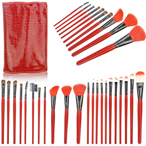 Professional Cosmetic Makeup Brush Set with Bag (24pcs Red)