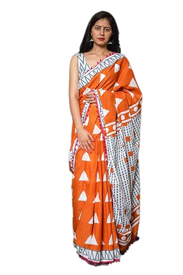 Hand Block Cotton Mulmul Saree with Blouse (Jaipuri Print)