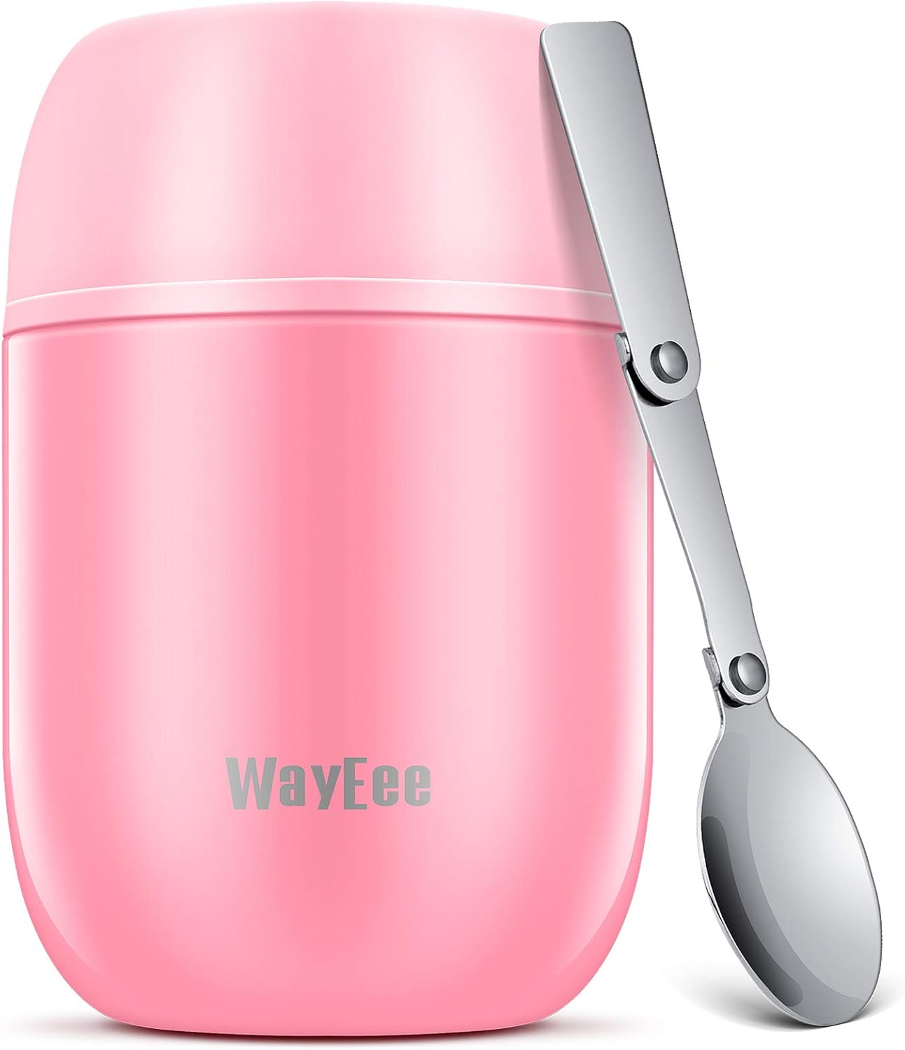 WayEee Food Flask, Food Flask for Hot Food Stainless Steel Food Jar with Folding Spoon-450ml (Pink), 450 ml