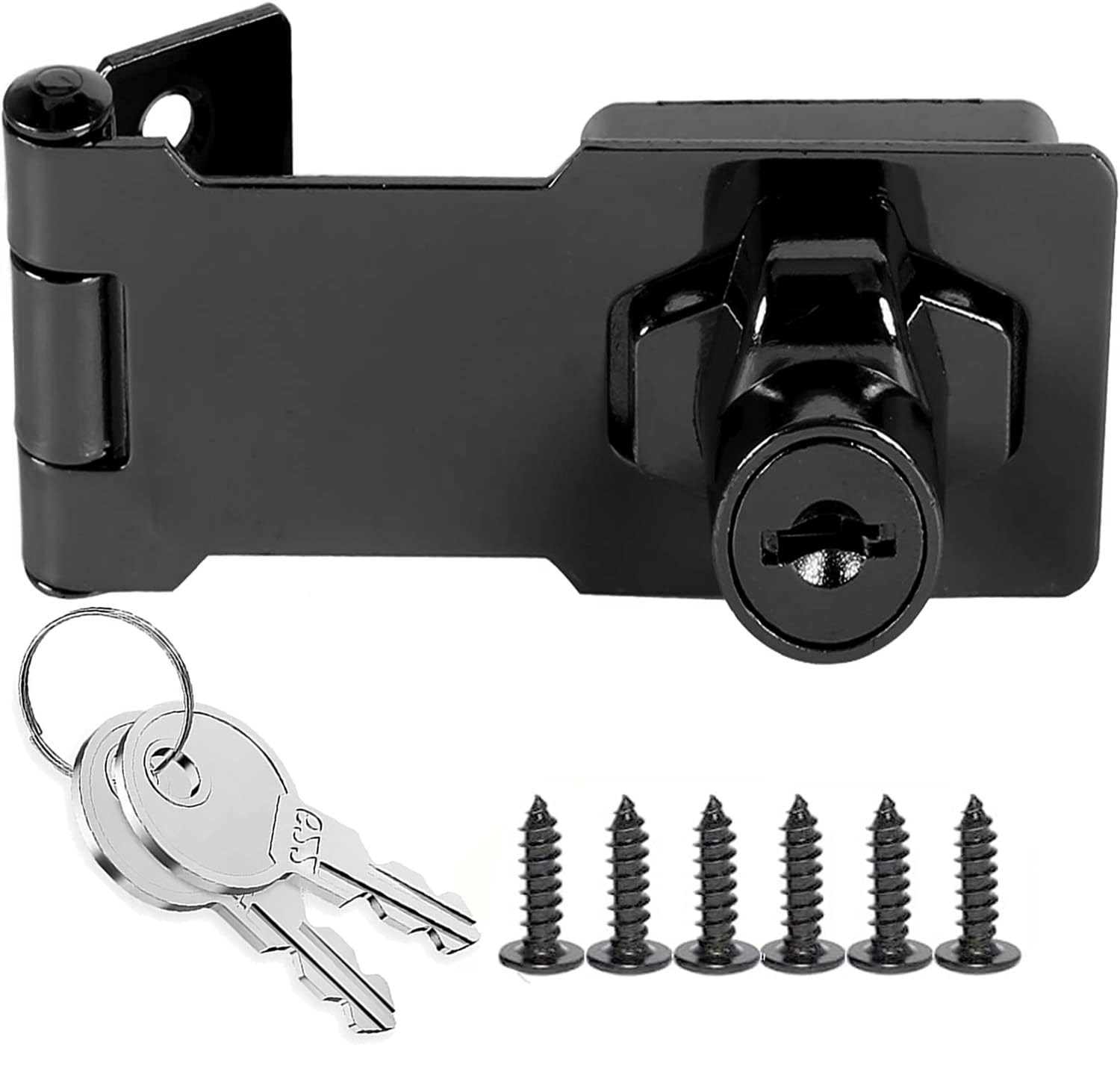 ZiYuya Hasp Lock with Keys, Padlock Shed Lock Gate Latch Door Bolt Lock Hasps Drawer Cupboard Twist Knob Locking Hasp Keyed Locking Closet Latch Bolt Door Lock (Black - 3 Inch)