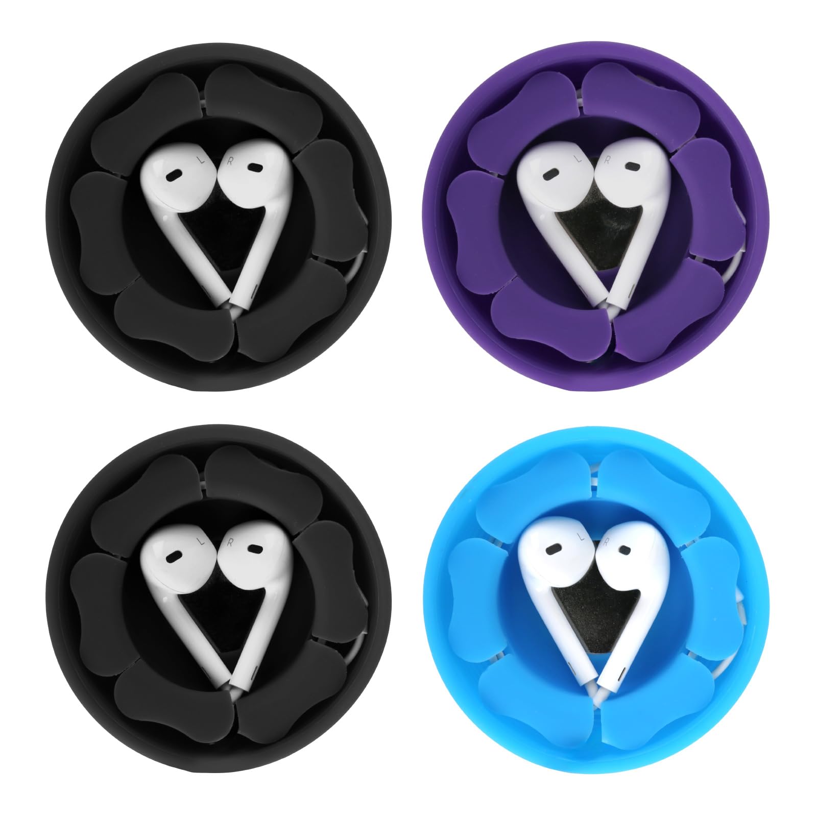 Photo 1 of MAIRUI Wired Earbud Case 4 Pack Earphone Headphone Cord Organizer Earbuds Wrap Soft Silicone Magnetic Holder Storage Tangle Free Cable Winder(2Black/Blue/Purple)