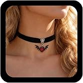 Andelaisi Punk Black Velvet Choker Necklace Vintage Ruby Bat Pendant Necklace Black Satin Ribbon Necklace Gothic Suede Bat Demon Necklace Jewelry for Women