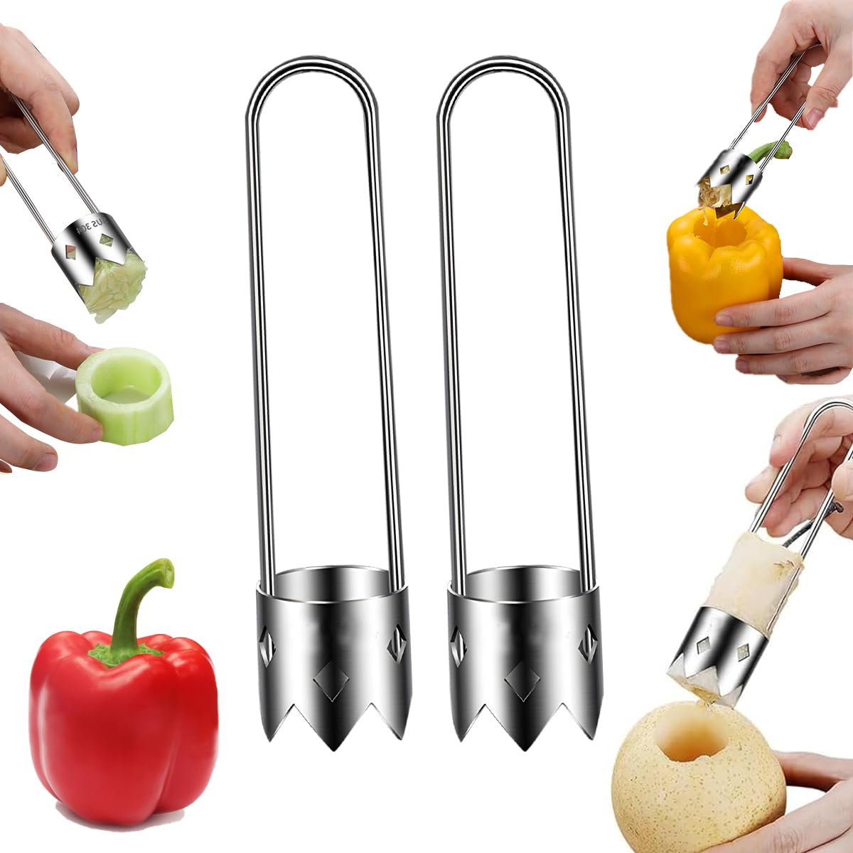 Photo 1 of 2 PCS Red Bell Pepper Seed Corer-Multifunctional Fruit And Vegetable Core Remover,Kitchen Gadgets for Pepper, Pineapple, Pear, Apple Corer
