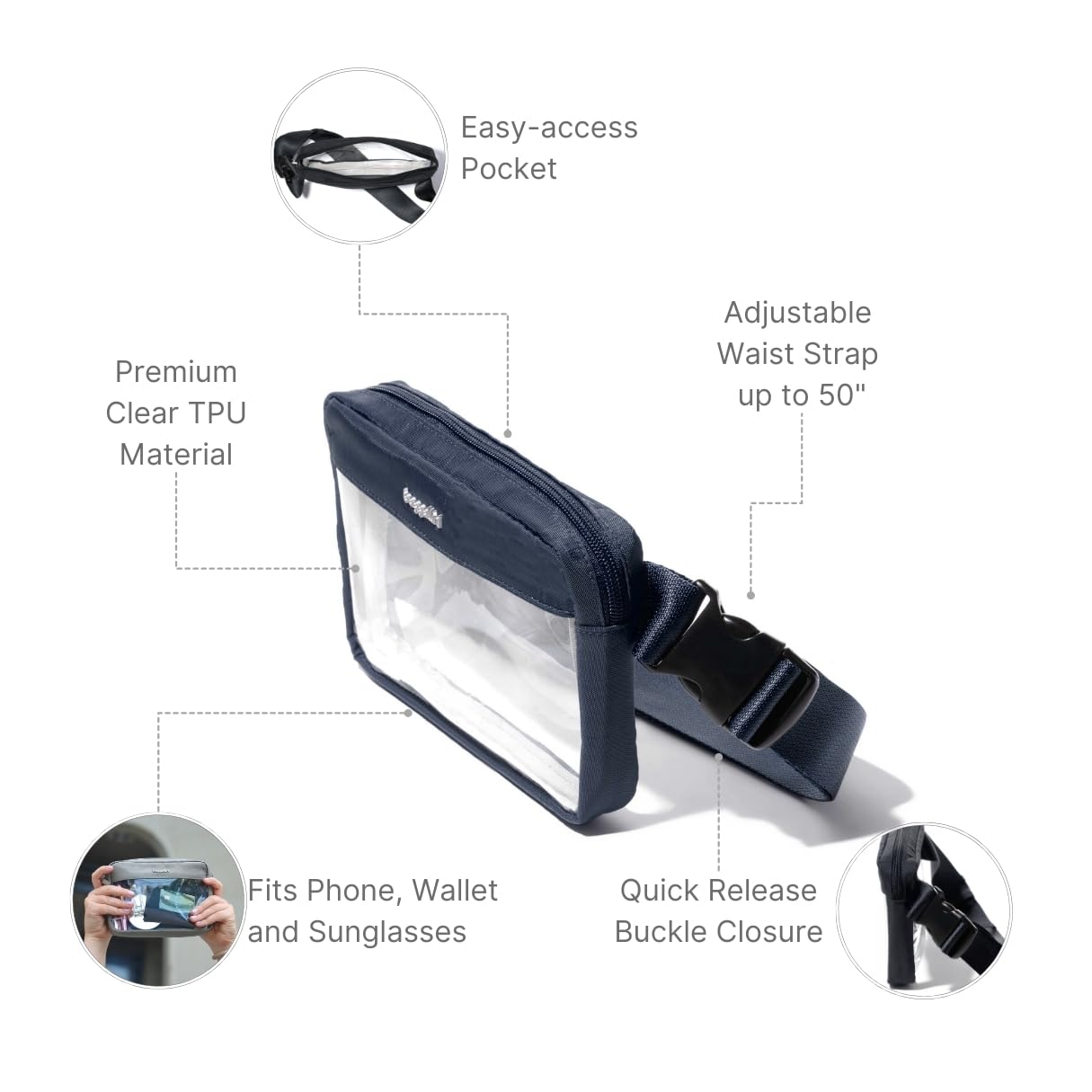 Baggallini Women's Clear Stadium Belt Bag Fanny Pack