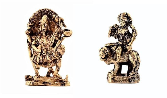 Purpledip Rare Miniature Statue Set Hindu Goddesses (Kali & Durga): Unique Collectible Gift (11180)