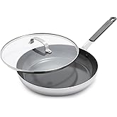GreenPan x Bobby Flay Stainless Steel 12” Frying Pan Skillet & Glass Lid, Professional Grade Tri-Ply, Multiclad, PFAS-Free Ce