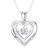 Sterling Silver 0.03 Carat Diamond and 0.46 Carat Created Moissanite Heart Necklace for Women, Jewelry Gifts for Her 18-20 Inch