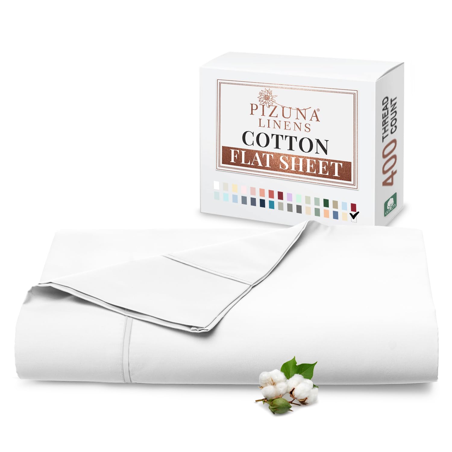 Pizuna 100% Cotton Single Flat Sheet White, 400 Thread Count Long Staple Cotton Flat Sheet Single 180x280 cm, Soft Sateen Weave Top Sheet Single