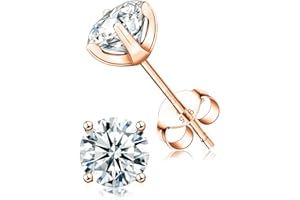 Stud Earrings for Women Men Girl, COMOSO 5A Cubic Zirconia Round Cut Lab Created Diamond Elegant 4-Prong Rosa Golden Earrings Promise Birthday Christmas Gift