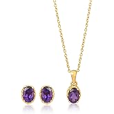 DEVSHINE Sterling Silver Jewelry Set with 7x5mm Oval Natural Gemstone Pendant & Earrings – Dainty Floral Design, 18-20" Adjustable Chain Included – Rose, Yellow Gold & Rhodium Plating – Citrine, Rhodolite Garnet, Amethyst, Red Garnet & Sky Blue Topaz