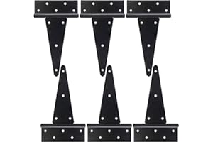 BOODVON 10 Inch T-Strap Gate Hinges, Shed Barn Door Hinges Heavy Duty, Black Tee Hinges for Wooden Fences, Yard Gate, Wrought Hardware Iron Rustproof (6Pack/Set)