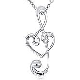 LWXIE Diamond Music Note Necklace for Women 925 Sterling Silver Music Note Heart Pendant Necklace Treble Clef Necklaces with Lab Grown Diamonds Fine Jewelry Gift for Her
