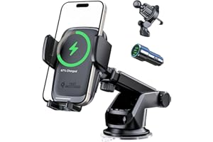 KPON Car Phone Holder Wireless Charger, Qi Certified Auto Clamping Wireless Car Charger Mount 15W/10W/7.5W for Dashboard,Automatic Air Vent Windshield Mount for iPhone 15 14 13 12 11/Samsung/LG/Google