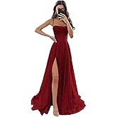 FoinLuve Glitter Sequin Prom Dresses for Women 2025 Long Cowl Neck Sparkly Corset Formal Evening Gowns with Pockets