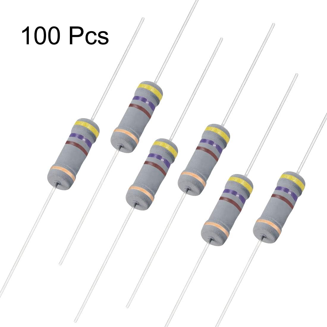 Sourcingmap 100Pcs 470 Ohm Resistor, 2W 5% Tolerance Carbon Film Resistors, 4 Bands for DIY Electronic Projects and Experiments - Image 4