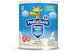 PediaSure Grow & Gain with Immune Support Shake Mix Powder, 23 Vitamins & Minerals, 6g Protein, Non-GMO, Gluten-Free, Vanilla, 14.1 oz Can, Pack of 1-8 servings